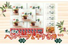 【ふるさと納税】香川県産黒毛和牛 オリーブ牛 ハンバーグ5袋(100g×10枚入)&牛すき丼4食セット 牛丼 レンジ調理 湯煎 冷凍