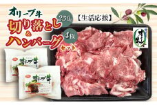 【ふるさと納税】生活応援 オリーブ牛 切り落とし 250g ハンバーグ 100g×4枚 ハンバーグソース 20g 4袋 セット 讃岐牛 肉 牛肉 赤味肉 冷凍 お土産 ギフト 香川県 三豊市 お取り寄せグルメ お取り寄せ 送料無料  秋 旬