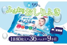 【ふるさと納税】【9か月定期便】LD-210 ふんわりおしりふき 水99％（80枚入り×3P）×12セット　合計36パック×9か月 日用品  秋 旬