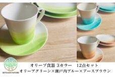 【 小豆島 】 オリーブ食器  12点セット 瀬戸内の自然とオリーブのぬくもり 陶器 食器 お皿 マグカップ キッチン 雑貨 緑 青 茶 贈り物 ギフト おしゃれ 香川 香川県 土庄 土庄町