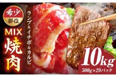 ランプ&イチボ&カルビ　希少部位　MIX焼肉　10kg(500g×20)秘伝のタレ漬け| 肉 牛肉 タレ 漬け 秘伝 味付き ソース ランプ カルビ イチボ 冷凍 BBQ バーベキュー 香川県 三木町 国産 カット 希少 国産牛 ジューシー おすすめ |_mk146-208