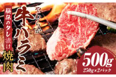 やわらか牛ハラミ焼肉　秘伝のタレ漬け500g(250g×2P) | 牛肉 焼肉 タレ 漬け 秘伝 柔らかい 味付き やきにく ハラミ 希少 小分け 厚切り 冷凍 BBQ バーベキュー 香川県 三木町 国産 おすすめ |_mk146-025