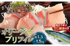 超新鮮・オリーブブリフィレ約1.3～1.5kg 魚がうまいだし醤油付き ぶり 鰤 おかず おつまみ 肴 ご当地 食品 名産 四国 F5J-168