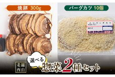 老舗西山の選べる惣菜セット2B 焼豚 300g バーグカツ50g×10個 ご当地 グルメ 食品 四国 F5J-498