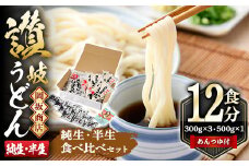 本場 讃岐うどん ＜つゆ付＞＜半生・純生 食べ比べ＞「二番・純生半生うどん食べ比べセット」12食分 (合計1.4kg) めんつゆ付 讃岐 さぬき 香川県 食べ比べ セット 麺 コシ 【man017】【岡坂商店】