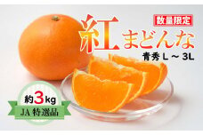 【先行受付】JA特選品 紅まどんな（青秀L～3L 約3kg）  みかん ミカン 蜜柑 果物 くだもの まどんな フルーツ 高級 贈答 ギフト 贈り物 柑橘 柑橘類 かんきつ 愛媛果試第28号 愛果28号 常温 国産 愛媛県 松山市