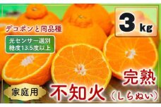 【先行予約】 家庭用 不知火（しらぬい）3kg 光センサー選別 糖度13.5度以上 【2026年2月～3月発送】 ミカン デコポンと同品種 みかん 不知火 家庭用 愛媛県 松山市