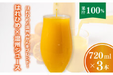 【愛媛産】ミックスジュース（はれひめ×温州ストレートジュース）720ml 3本｜柑橘 ジュース 果汁100% 愛媛産  みかんジュース ストレートジュース みかん 柑橘 はれひめ 温州 期間限定 雪幸園 愛媛県 松山市