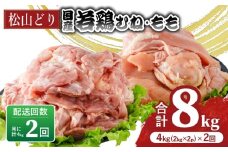 【定期便2回】松山どり むね 2kg×1パック もも肉 2kg×1パック ×2回 計8kg | 定期便 国産 鶏肉 小分け 若鶏 冷凍 愛媛県 松山市 株式会社ビージョイ