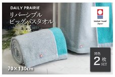 （今治タオルブランド認定品）DAILY PRAIRIE リバーシブルビッグバスタオル 2枚セット （グレー／ターコイズ） [I002960BBT2GY/TB] 今治タオル タオル 今治バスタオル ビッグバスタオル ギフト ギフトセット お祝い 贈り物 日本製