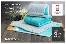 （今治タオルブランド認定品）DAILY PRAIRIE リバーシブルハーフバスタオル 3枚セット （グレー／ターコイズ） [I002950ST3GY/TB] 今治タオル タオル 今治バスタオル ハーフバスタオル ギフト ギフトセット お祝い 贈り物 日本製