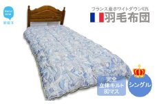 羽毛布団 掛布団 シングル（G-09b） フランス産 ホワイトダウン 93％ 完全立体キルト 80マス ブルー系 抗菌 防臭