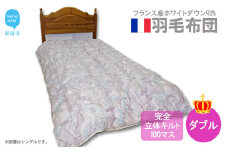 羽毛布団 掛布団 ダブル（G-10） フランス産 ホワイトダウン 93％ 完全立体キルト 100マス ピンク系 抗菌 防臭