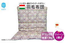 羽毛布団 掛布団 クイーン（G-16） ハンガリー産 ホワイトグースダウン 93％ ツインキルト2層式 抗菌 防臭
