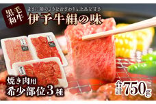 黒毛和牛 伊予牛 絹の味  ★希少部位★ 焼肉 おまかせ3種盛 250ｇ×3種類 (冷凍)　愛媛県西条市 青野精肉店  | 黒毛和牛 A4～A5 お肉 牛肉 焼肉 希少部位 国産肉 国産牛肉 肉 和牛 おにく グルメ お取り寄せ おすすめ 国産 愛媛県 西条市 