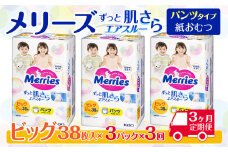 ［全3回定期便］メリーズ パンツ ずっと肌さらエアスルー おむつ パンツタイプ　ビッグサイズ（38枚入り）×3パック ｜オムツ おむつ 紙オムツ 紙おむつ メリーズオムツ メリーズおむつ