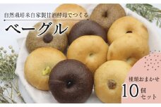 天然酵母ベーグル 種類おまかせ10個セット　西条市産の自然栽培米でつくる 自家製米麹生あま酒を使用した 天然酵母ベーグル