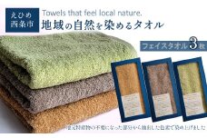 「地域の自然を染めるタオル」 フェイスタオル 3枚セット（3色）　天然加工 草木染 西条市 河上工芸所