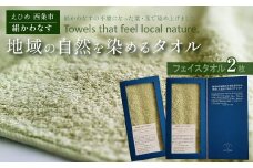 タオル 「地域の自然を染めるタオル」 フェイスタオル 2枚セット（うす緑／絹かわなす）　天然加工 草木染 西条市 河上工芸所