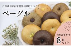 天然酵母ベーグル 種類おまかせ８個セット　西条市産の自然栽培米でつくる 自家製米麹生あま酒を使用した 天然酵母ベーグル
