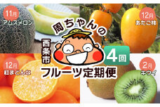 【先行予約】 周ちゃんフルーツ定期便 全4回 定期便　JA周桑 周ちゃん広場 季節のフルーツお届けします！　アムスメロン 紅まどんな あたご柿 キウイ　2024年11月より発送開始