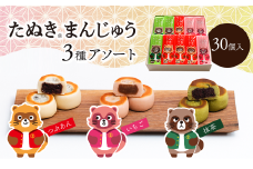 西条銘菓 「たぬきまんじゅう」 3種アソート 30個入 化粧箱 つぶあん いちご 抹茶  　 詰め合わせセット 和菓子 スイーツ まんじゅう 饅頭 粒あん 小分け 個包装 一口サイズ 