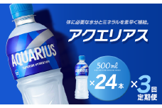 【3回定期便】 アクエリアス 500mlPET 24本入り  1ケース ｜ スポーツドリンク アクエリ 水分補給 熱中症対策 清涼飲料水 飲料 ペットボトル 1箱 愛媛県 西条市 送料無料