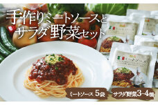 【野菜セット】シェフの目線で厳選！ サラダ野菜セット×シェフ自慢のミートソース（135g×5袋） 大洲市/（有）ヒロファミリーフーズ[AGBX034] 野菜定期便 野菜 定期便 野菜 詰め合わせ ミートソース スパゲッティ サラダ  野菜