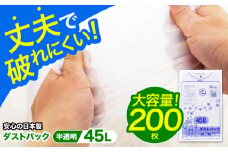 袋で始めるエコな日常！地球にやさしい！ダストパック 45L 半透明（10枚入）✕20冊セット ゴミ袋 ごみ袋 ポリ袋 エコロジー 大容量 愛媛県大洲市/日泉ポリテック株式会社 [AGBR051]