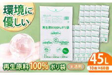 CO2を約80％削減！再生原料100％ポリ袋 45L 半透明（1冊10枚入） 60冊入/1ケース 愛媛県大洲市/日泉ポリテック株式会社 [AGBR066]ポリゴミ袋 ポリごみ袋 エコゴミ袋 エコごみ袋