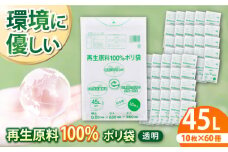 CO2を約80％削減！再生原料100％ポリ袋 45L 透明（1冊10枚入） 60冊入/1ケース ゴミ袋 ごみ袋 ポリ 大容量 掃除 愛媛県大洲市/日泉ポリテック株式会社 [AGBR064]