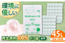CO2を約80％削減！再生原料100％ポリ袋 45L 透明（1冊10枚入） 60冊入/1ケース 掃除 愛媛県大洲市/日泉ポリテック株式会社 [AGBR064] ごみ ゴミ ゴミ袋 ごみ袋 ごみ箱 ゴミ箱 袋 ビニール袋 おすすめ 人気 お取り寄せ 送料無料 贈答 ギフト ペット用ゴミ袋 ペット用ごみ袋 おむつ消臭袋