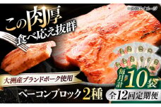 【全12回定期便】 ベーコンブロック セット（プレーン×5ケ 七味入り×5ケ）計10ケ 合計1800g ブランドポーク『オズの箱入り娘』使用！ 豚肉 小分け 切り落としベーコン 燻製ベーコン 自家製ベーコン 愛媛県大洲市/株式会社オズメッセ [AGAZ072]