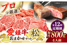 【全12回定期便】希少な国産ブランド牛！「愛姫牛」店主におまかせ旬セット【松】800g（4人前）牛肉 お肉 ステーキ 国産肉 焼肉 グルメ 送料無料 お取り寄せ 愛媛県大洲市/有限会社 木村屋精肉店 [AGCC063]