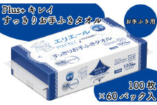 エリエール ペーパータオル タオル ハンドタオル ハンドペーパー 厚手 100枚 60パック Plus キレイ お手ふき お手拭き お口ふき お口拭き 日用品 消耗品 防災 備蓄品 ふるさと納税 送料無料 【四国中央市 日本一 紙のまち】