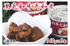 ＜こだわり缶詰 黒毛和牛大和煮 160g×3缶＞ 加工品 お肉 ビーフ お惣菜 おかず おつまみ 煮物 保存食 長期保存 備蓄 手軽 簡単 アール・シー・フードパック 特産品 愛媛県 西予市【常温】『1か月以内に順次出荷予定』