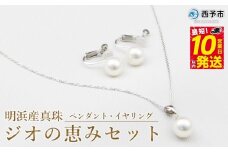保証書付＜明浜産真珠ジオの恵みセット(ペンダント・イヤリング)＞ 8.5～9.0mm 純国産 あこや ネジ式 パール アクセサリー フォーマル ファッション レディース 女性 誕生日 記念日 成人祝い 佐藤真珠 愛媛県 西予市 【常温】『最短10営業日以内に発送予定』