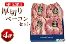 ＜城川自然牧場 厚切りベーコンセット（100g×4種）＞※1か月以内に順次出荷予定 スライス ガーリックベーコン ショルダーベーコン 七味ベーコン 豚肉 加工品 おかず おつまみ ギフト 贈答用 城川ファクトリー 愛媛県 西予市【冷蔵】『1か月以内に順次出荷予定』