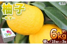 ＜柚子 優 Lサイズ 54個（18個入り×3箱）＞ 約6kg 6000g ゆず 国産 果物 フルーツ 低樹高栽培 おいしい JAひがしうわ 東宇和農業協同組合 愛媛県 西予市【常温】『2025年10月下旬～12月上旬迄に順次出荷予定』