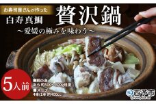 ＜お寿司屋さんが作った白寿真鯛 贅沢鍋セット ～愛媛の極みを味わう～ 5人前＞ 愛媛県産 白寿真鯛 鍋セット お取り寄せ アレンジ うどん ラーメン 雑炊 タレ付 グルメ 食品 魚介類 海鮮 海の幸 和泉屋 愛媛県 西予市【冷凍】