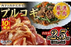 ＜西予のみかん香るプルコギ 合計 約2.5kg（500g×5）＞ みかん風味 韓国 牛肉 お肉 味付け 焼肉 タレ漬け タレ レシピ プルコギ丼 献立 アレンジ 味付け 子供 惣菜 おかず グルメ 愛媛県 西予市【冷凍】