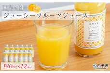 ＜無茶々園のジューシーフルーツジュース 180ml×12本＞ 柑橘 果物 オレンジ フルーツ ストレート 果汁100% じゅーしーふるーつ 河内晩柑 飲みきりやすい 小瓶 飲んで応援 特産品 無茶々園 愛媛県 西予市 【常温】