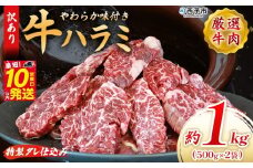 ＜秘伝の特製タレ仕込み！やわらか味付き 牛ハラミ 約1kg（500g×2）＞ 訳あり はらみ ハラミ 赤身 大容量 牛肉 お肉 焼肉 BBQ 味付き タレ漬け 甘辛 レシピ 丼 献立 惣菜 おかず 簡単 グルメ 株式会社丸和 愛媛県 西予市【冷凍】『最短10営業日以内に順次出荷』