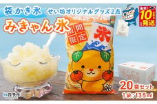＜袋かき氷 みきゃん氷 20袋セット せい坊オリジナルグッズ2点＞ かき氷 みかん味 オレンジ味 135ml 氷菓 シャーベット 袋氷 かきごおり こおり スイーツ 温州みかん 菓子 株式会社英俊 愛媛県 西予市【冷凍】『最短10営業日以内に発送予定』