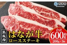 ＜熟成肉 はなが牛 ロースステーキ 3枚（1枚200g）＞ 牛肉 牛 肉 ろーすすてーき ステーキ サーロイン ブランド牛 鉄板焼き 焼き肉 焼肉 バーベキュー BBQ 国産 小分け 特産品 愛媛県 ゆうぼく 西予市【冷凍】『2か月以内に順次発送』