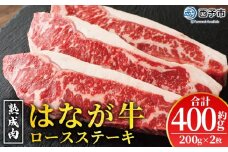 ＜熟成肉 はなが牛 ロースステーキ 2枚（1枚200g）＞ 牛肉 牛 肉 ステーキ サーロイン ブランド牛 鉄板焼き 焼き肉 焼肉 バーベキュー BBQ 国産 小分け 特産品 愛媛県 ゆうぼく 西予市【冷凍】