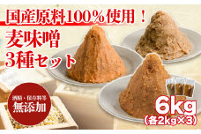 麦みそ 3種セット 1kg 各2個(計6kg)お届け！ | 甘口 中辛 合わせ 減塩 低塩 麦みそ 国産 大麦 大豆 味噌 みそ 粒みそ 調味料 麹 こうじ 味噌汁 みそ汁 愛媛県 松前町 えひめけん まさきちょう