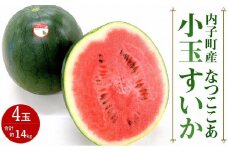 内子町産 小玉すいか なつここあ 4玉  計約14kg　★2024年7月下旬から発送★【フルーツ 果物 くだもの 食品 人気 おすすめ 送料無料】