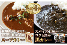愛媛県喜多郡内子町産イエコオロギパウダー スープカレー スパイスカレー タンパク質 うちこおろぎスープカレー２個と定番コオロギ黒カレー２個セット