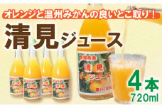 オレンジ ジュース 清見オレンジ 720ml × 4本 果汁 100% 贈答 ギフト 柑橘 かんきつ 愛媛 みかん 蜜柑 ゼリー 寒天 父の日 母の日 敬老の日 お歳暮 お中元 国産 愛南